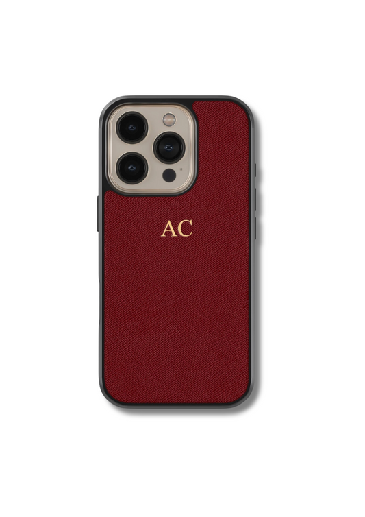 Leather Saffiano Phone Case - Burgandy