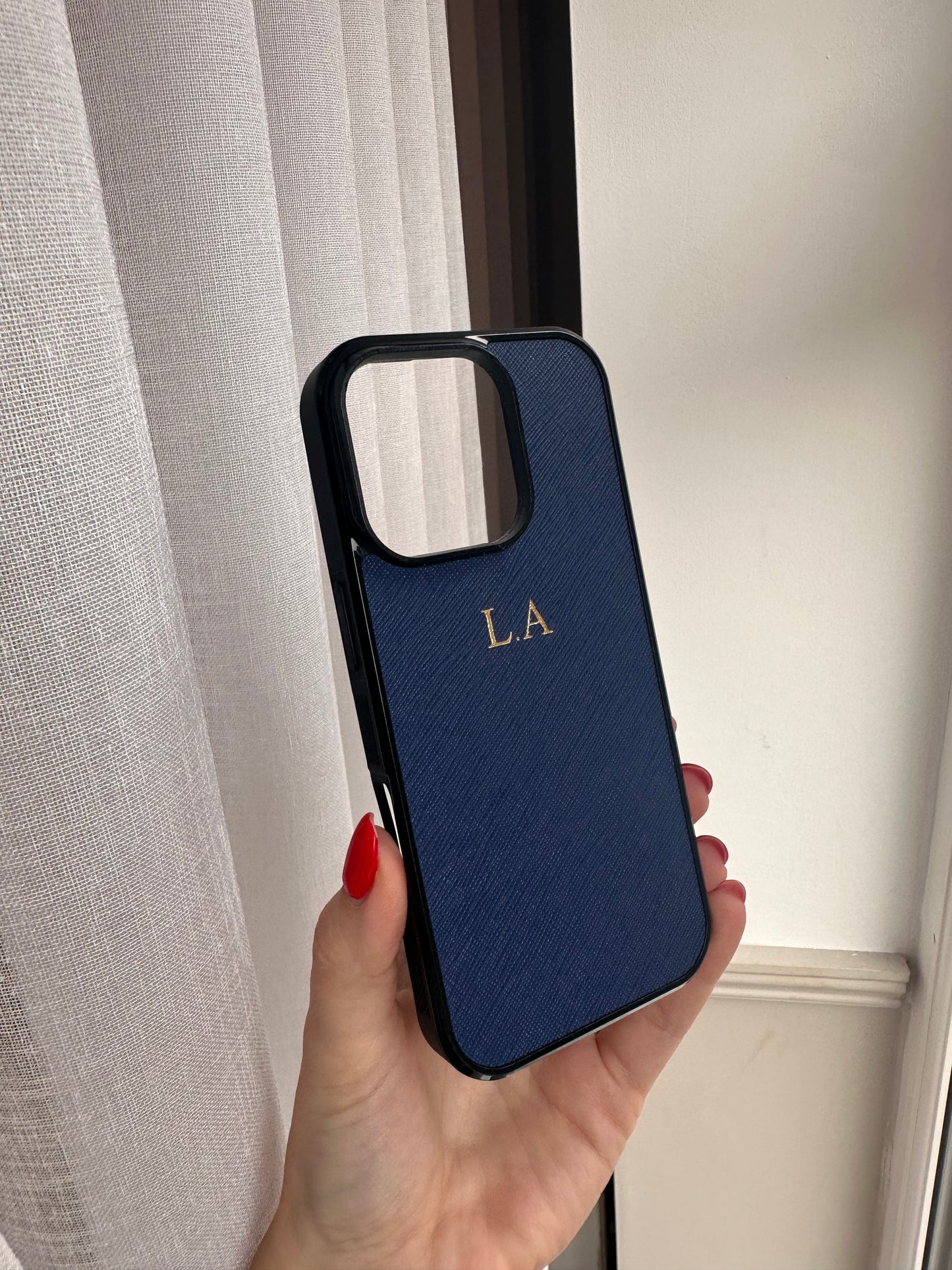 Leather Saffiano Phone Case - Navy